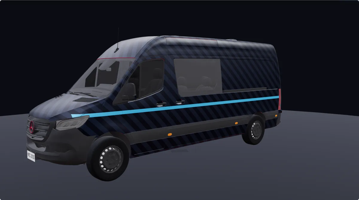 High-Roof Sprinter with a wrap design, 3D preview
